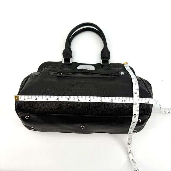 Longchamp Gatsby Black Leather Satchel Chic Handbag Embossed Jockey Horse Logo - Picture 14 of 15